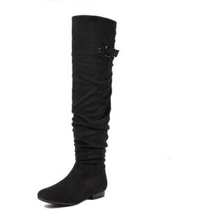 Women's Black-p Suede Over The Knee Thigh High Comfortable Low Heel Winter Boots
